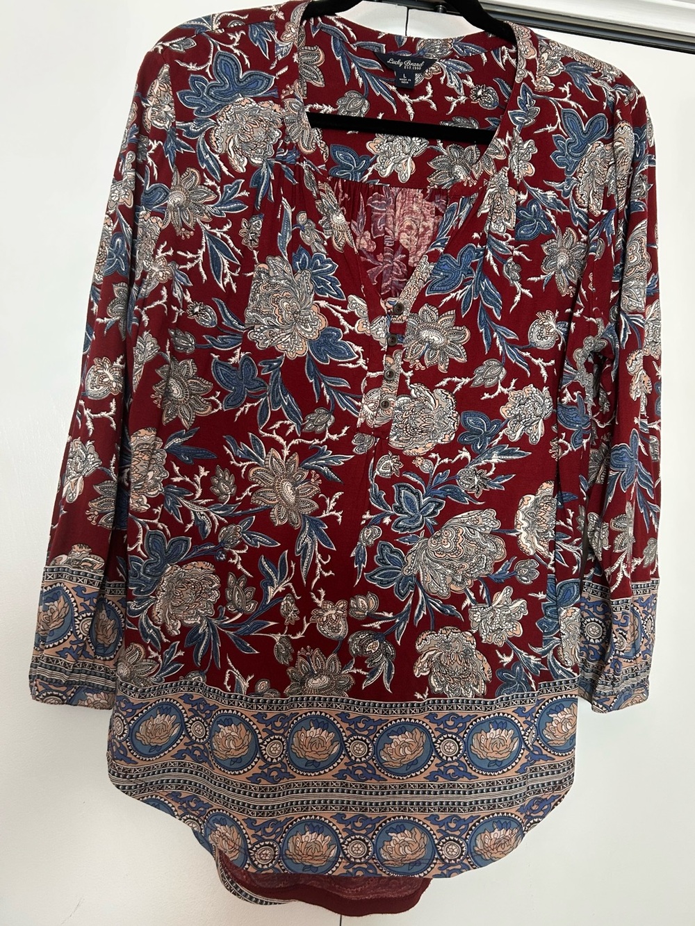 Lucky Brand Burgundy Relaxed Fit Top Large